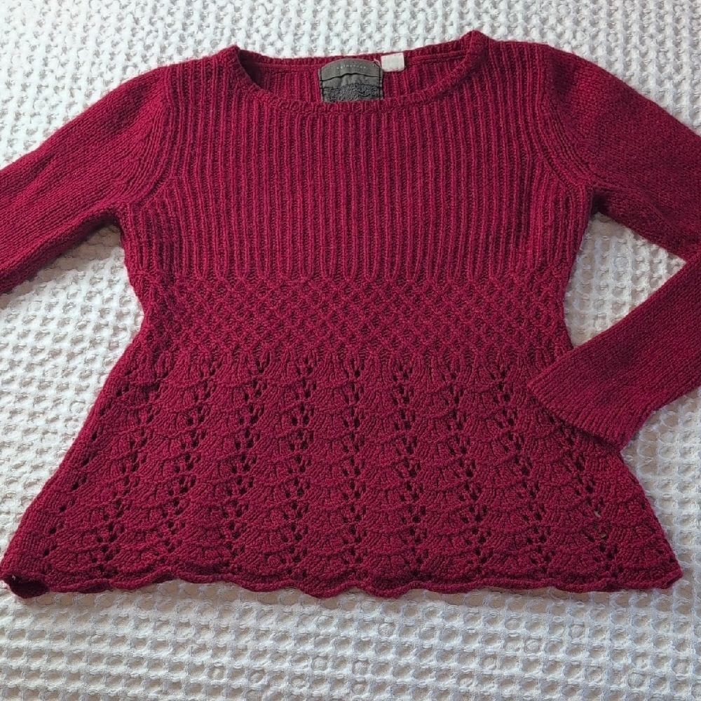 Guinevere Anthropologie Red Knit Sweater Wool Blend